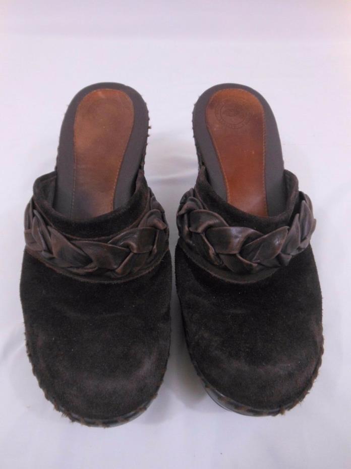 NURTURE WOMENS BROWN LEATHER SUEDE SLIP-ON CLOGS SHOES Size 8.5M