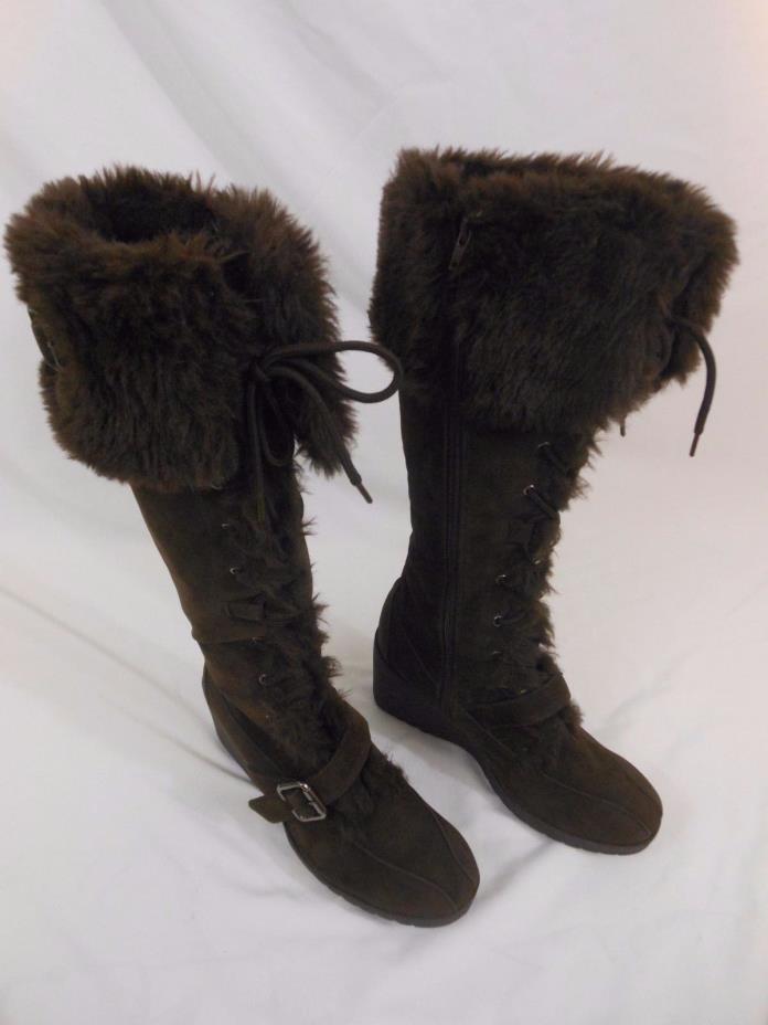 BRECKELLE'S WOMEN'S BROWN LEATHER BOOTS, ZIP UP w/ FAUX FUR LINING, Size 8.5