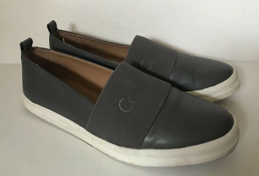 Calvin Klein Sneakers 9.5 Leather Slip On Mora Malsy Spell Out Gray Shoes