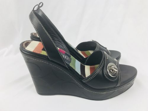 COACH Ladies Kerilyn Black Signature Wedge Sandals Shoes Size 10 M w buckle