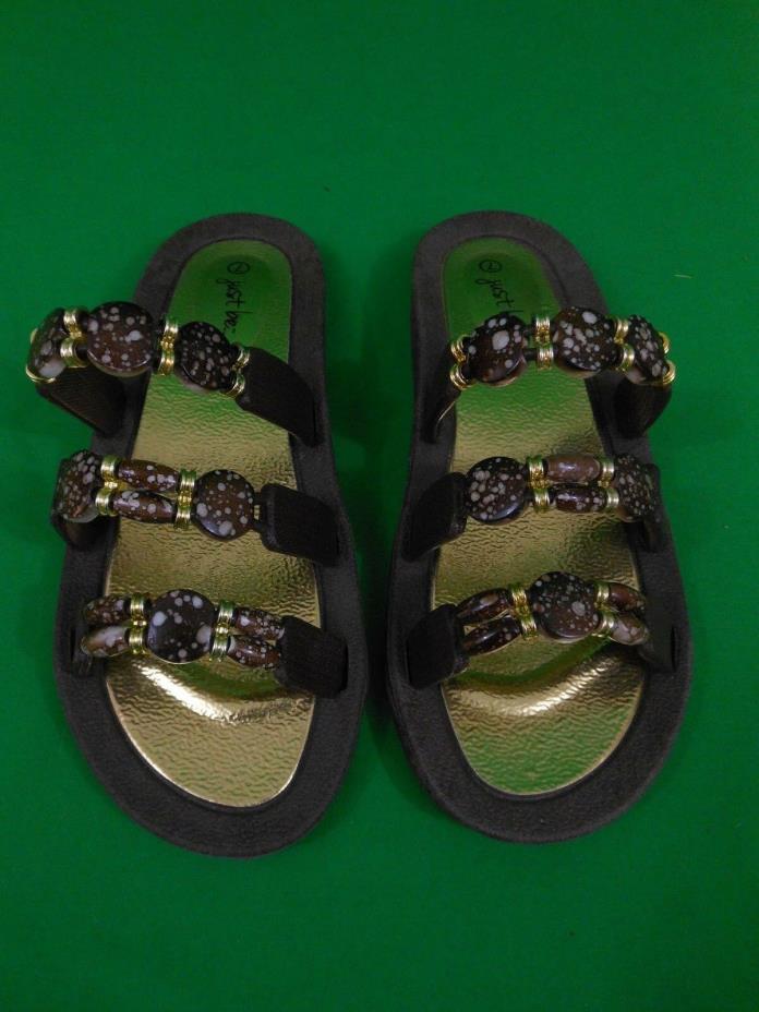 JUST BE WOMEN'S BEADED SANDALS, BROWN & GOLD, Size 7