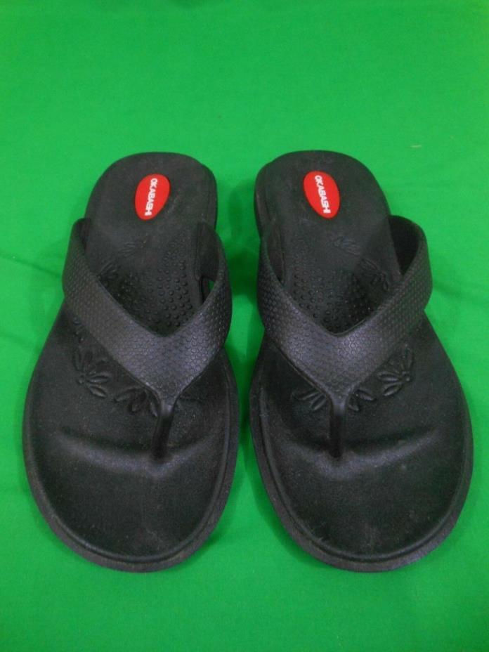 OKABASHI WOMEN'S BLACK THONG EVERYDAY SANDALS Size M  GREAT SUPPORT!!