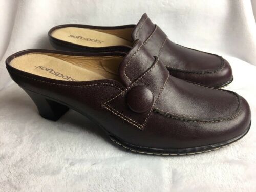 Softspots Women's Size 7 M Brown Leather Slip On Clogs Mules Shoes