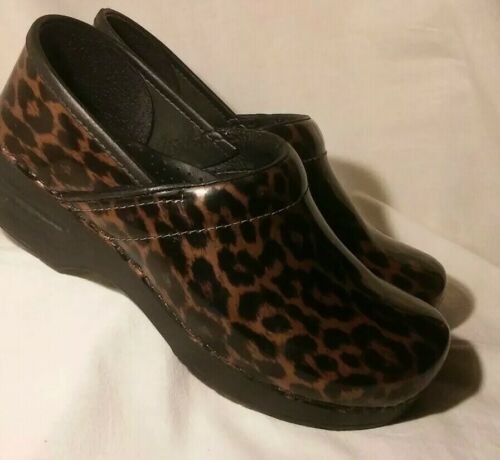 DANSKO Leopard Cheetah Animal Print Patent Leather Clog Size 41 10 10.5 11 Women