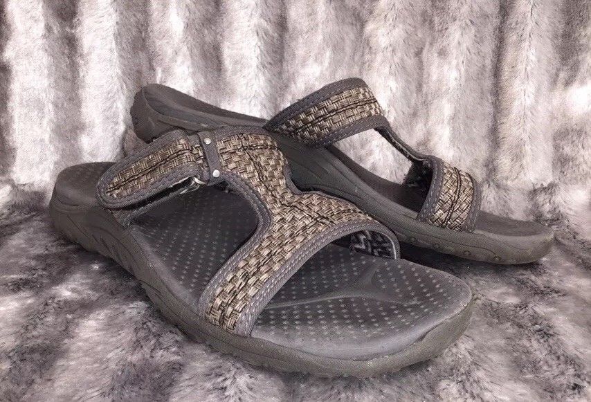 Skechers Outdoor Lifestyle  Woman Size 8.5 Gray Velcro 1.5'' Wedge Sandal Mule