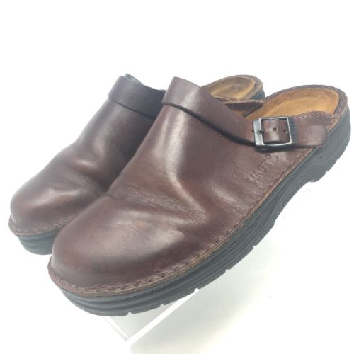 NAOT Brown Leather Buckle Trim Mules Slip On Womens Shoes EU 42 US 11