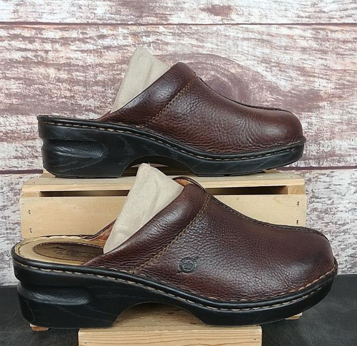 Born Women's Clogs Brown Pebbled Leather Mules Slides Size US 8 Euro 39 VGUC