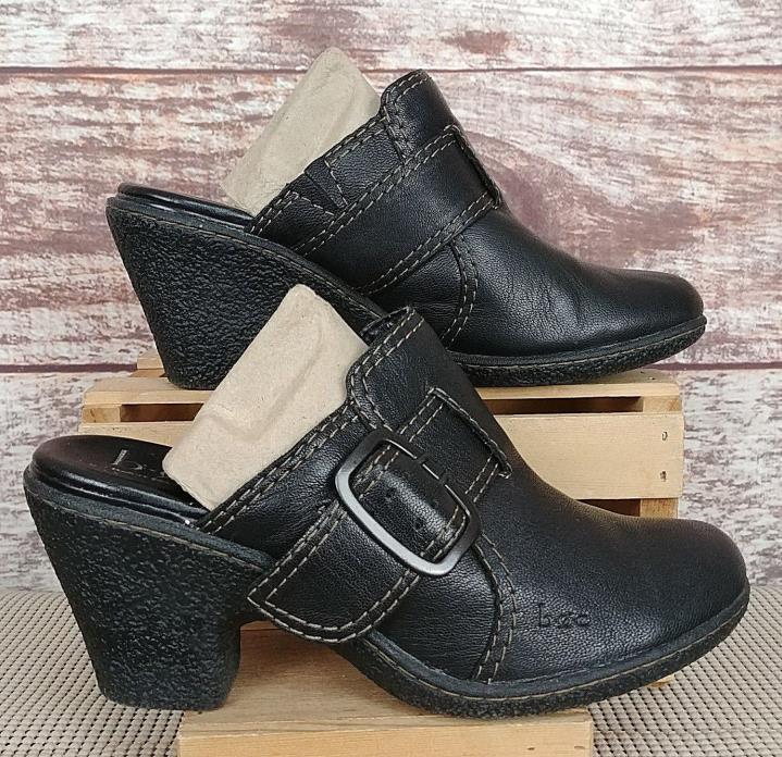 Boc Born Concept Women's Black Clogs Slides Mules Size 8 Side Buckle Detail EUC