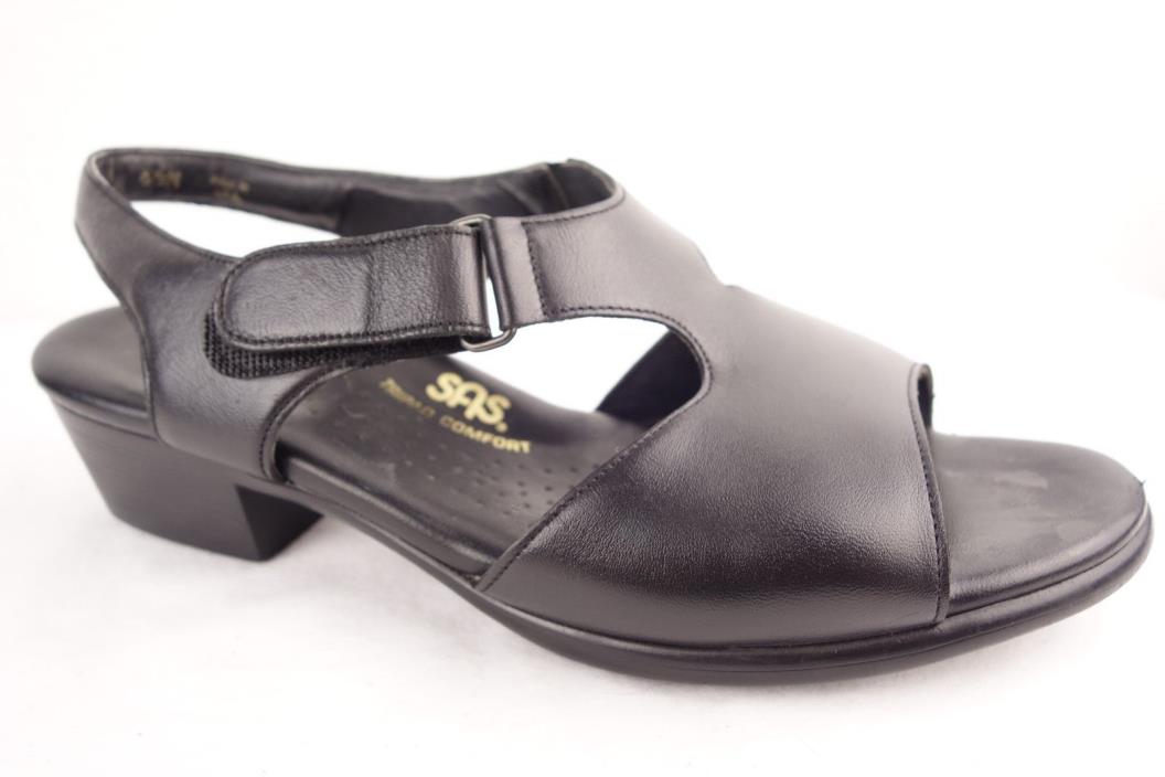 SAS Womens Shoes Black Leather Ankle Strap Open Toe Sandals Size 8.5