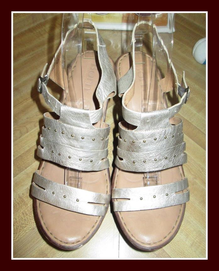BORN Silver Leather High Heel Platforms Sandals Shoes Size 9