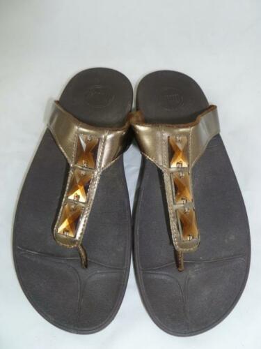 FITFLOP/FIT FLOPS 11 USED BRONZE LEATHER COMFORT SANDALS/FLIP FLOPS/THONGS