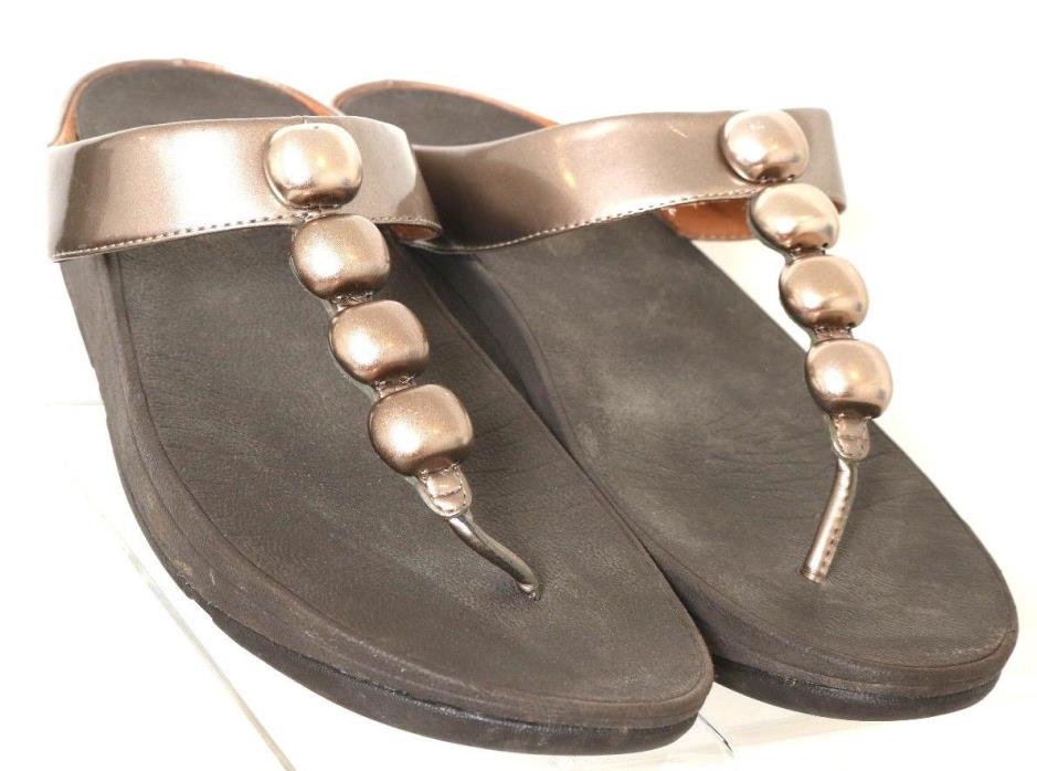 FitFlop C76-012 Rola Bronze Metallic Patent Beaded Thong Sandal Women's US 10