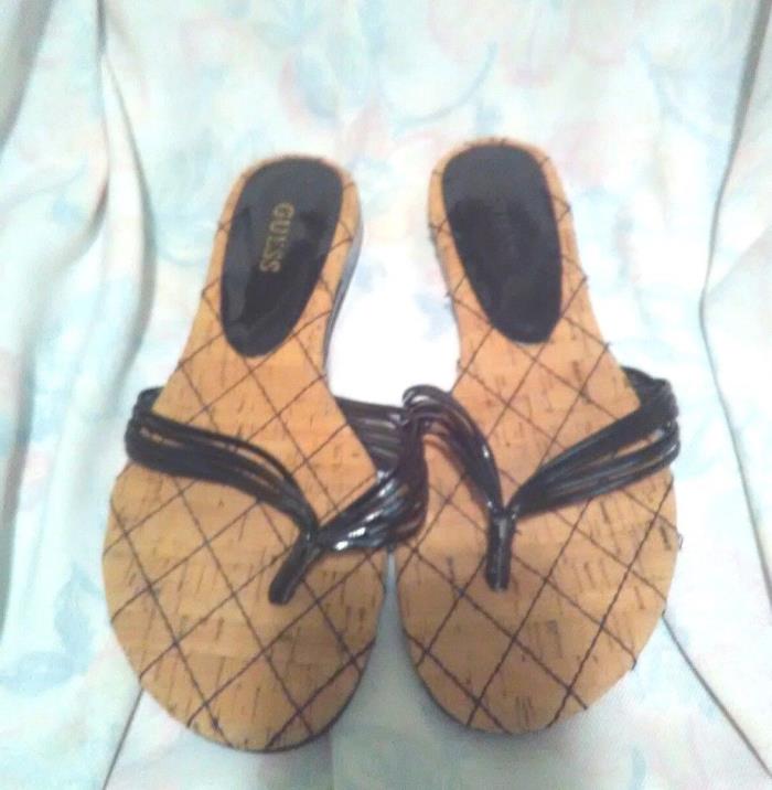 Womens G by Guess Britt Flip Flops Sandals Black / Cork Size 6.5M