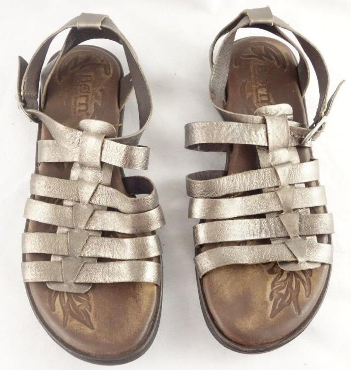 Born Gold Bronze Leather Ankle Sandals Flats Shoes Women's 6 36.5 Cute