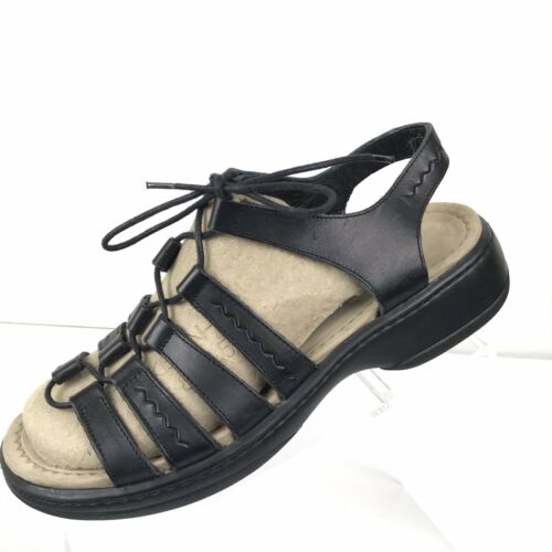 Dansko Black Leather Gladiator Sandals Women's sz40 Lace Up Comfort