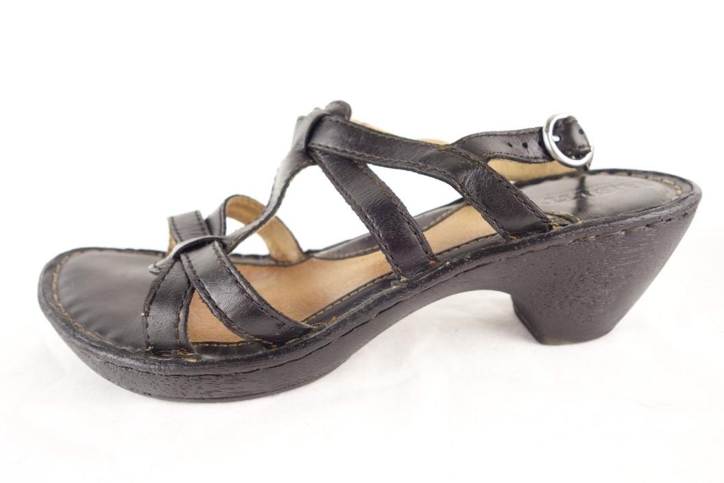 Born Womens Shoes Size 6 36.5 Black Leather Ankle Sandals Strappy Heels