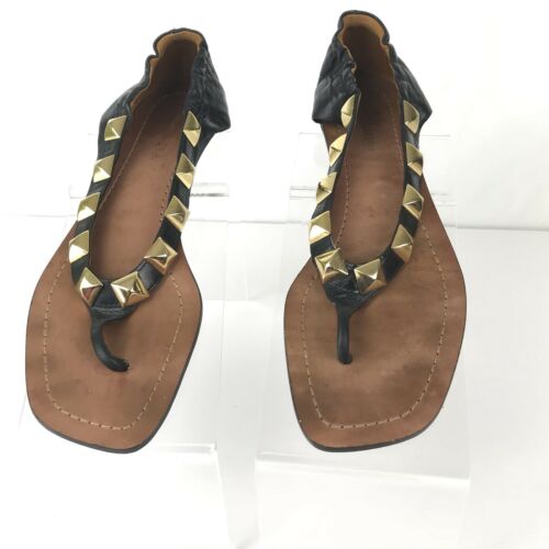 BCBGMaxAzria Sandals Women’s Black Leather Thong Flat Sandals Size 9(s15)