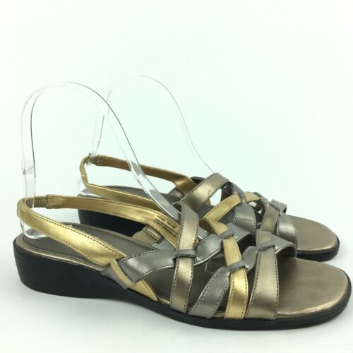 White Stag Womans Sandals Size 8.5 40.5 Norma Gold Pewter Metallic Strappy
