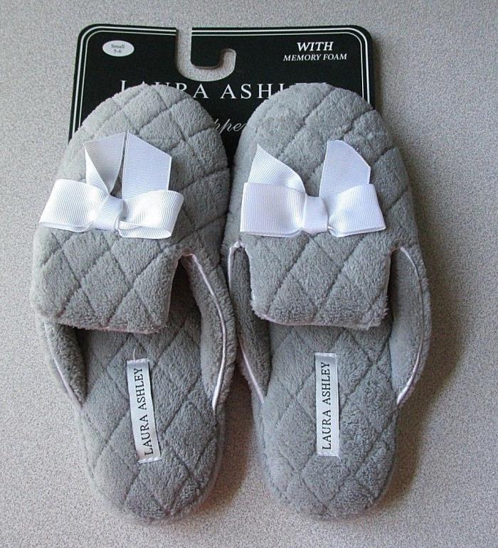 NEW WOMENS LAURA ASHLEY MEMORY FOAM SPA SLIPPERS SMALL 5 6 GRAY