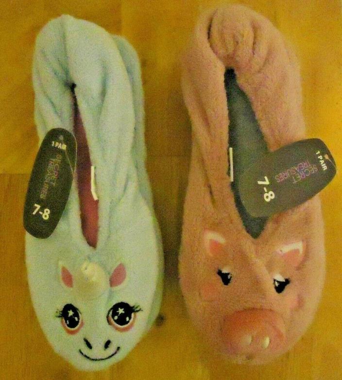 Women's Secret Treasures Ballet Sock Slippers 2 PAIRS Unicorn & Pig Size 7-8 NWT