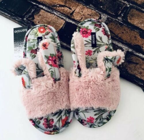 NWT Kensie Bunny Floral Fluffy Slipper SZ-7/8 Color- Pink & White