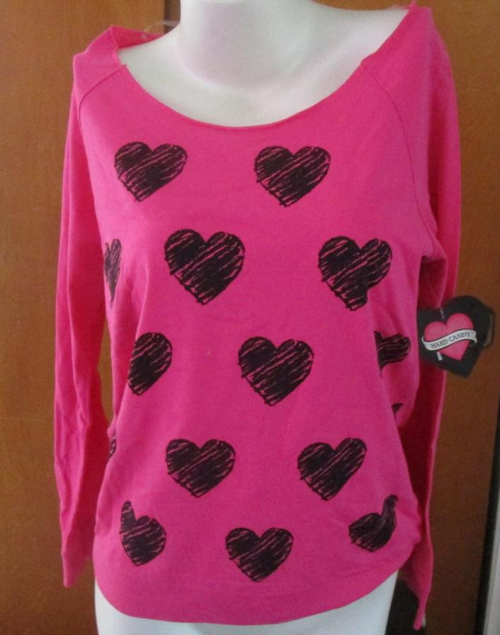 NWT Womens Pink Long Sleeve Hearts Torn Slashed Open Back Hard Candy Shirt Med M