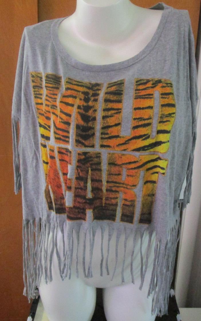 NWT Womens Wild Heart Leopard Fringe Gray Grey Tee TShirt XLarge XL 15-17