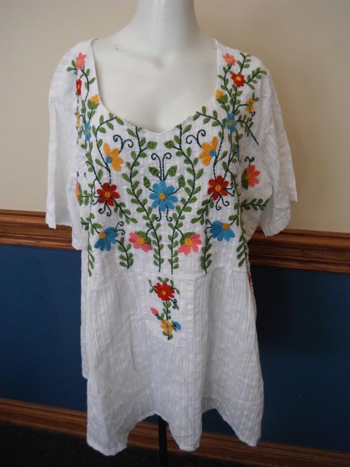 Hippie Boho floral embroidered 100% cotton made in India size 3X festival blouse