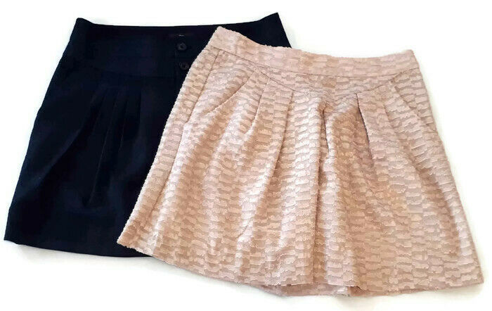 Lot of 2 Gap Mini Skirts Womens Size 0 XS A Line Pockets Pleated Wool Blue Beige
