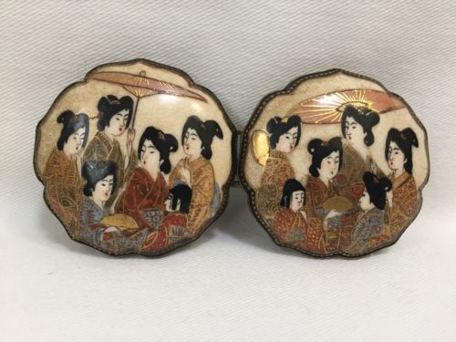 Vintage Satsuma Hand-painted Belt Buckle, Asian Women Ladies Japanese (RF335)