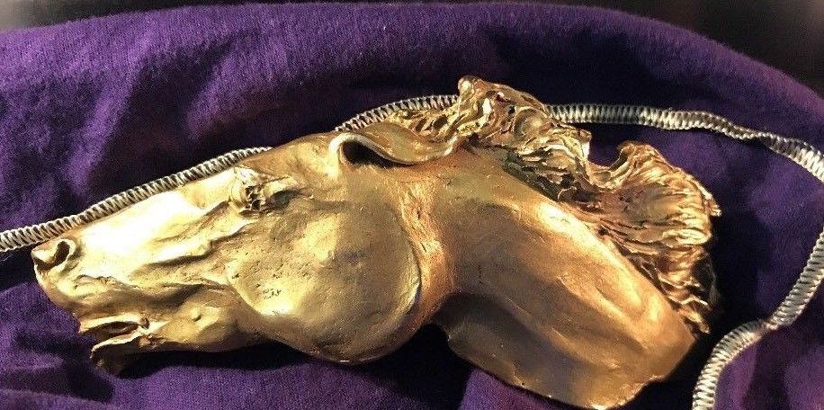 Early Christopher Ross Gold 24K plated Equestrian horse belt buckle 1976 VGC