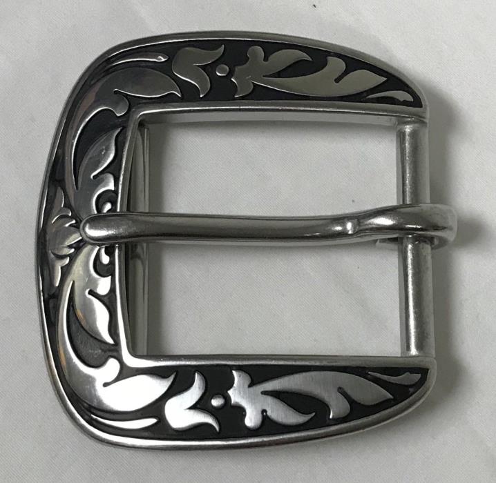 Horse Shoe Belt Buckle Large Silver Etched Black Cowgirl Western