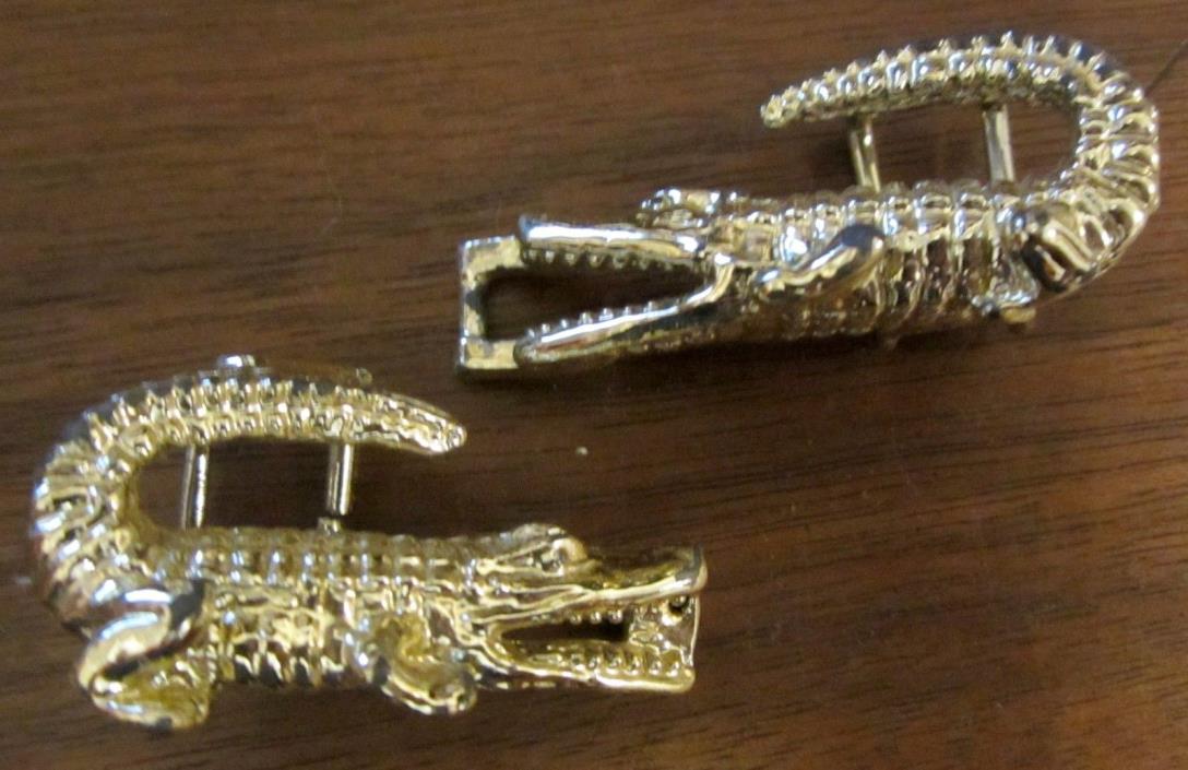 Vintage Gold Clad Hooked Alligator Or Silver Clad Crossed Strap Belt Buckle