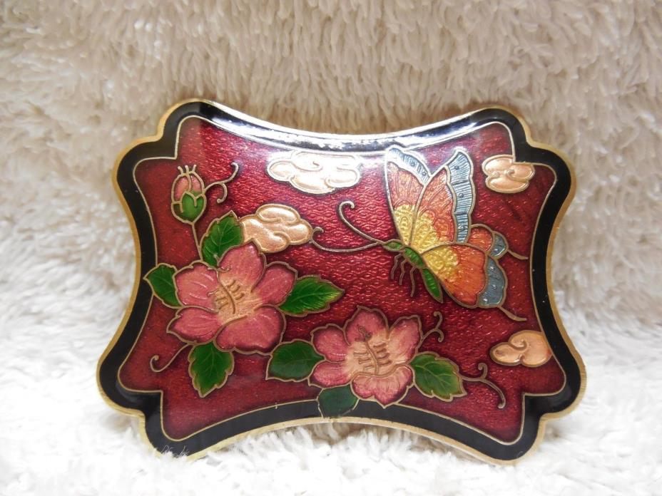 Enamel Cloisonne Red/Multi Color Floral Butterfly Women's Belt Buckle