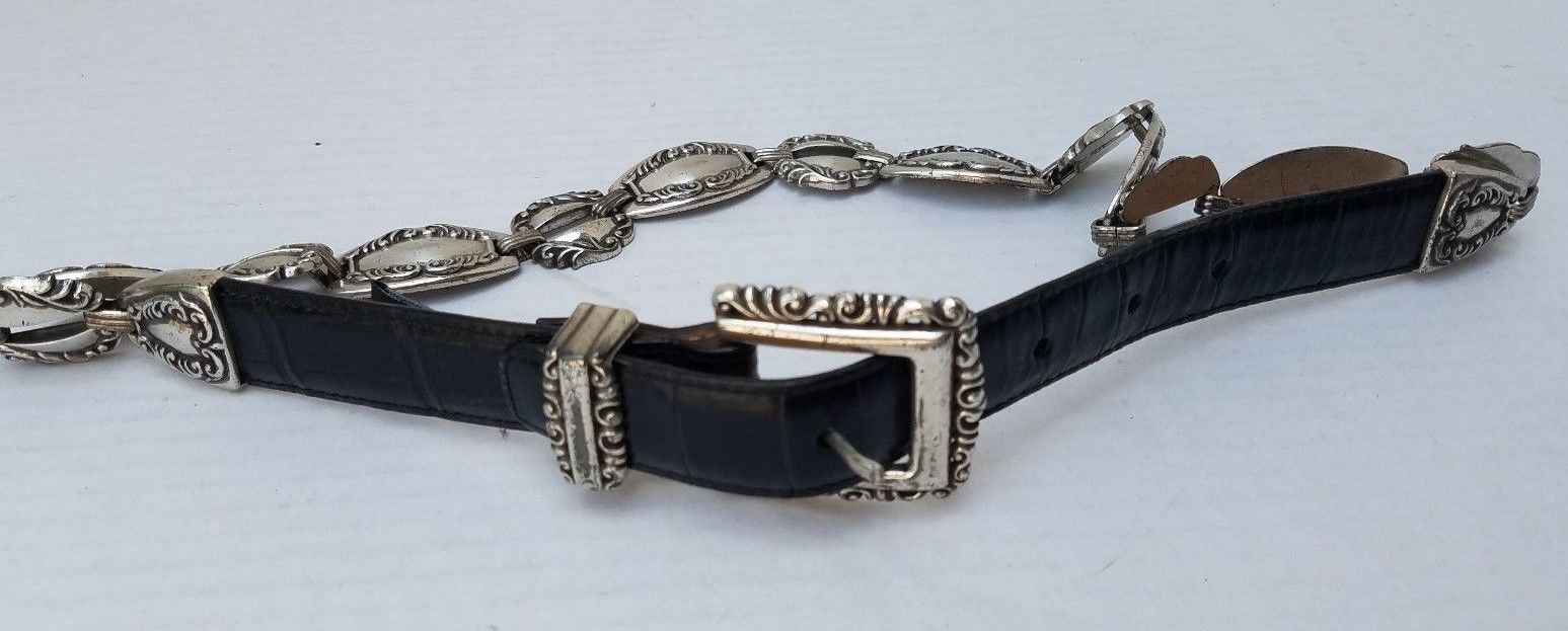 Brighten Women Black Belt Silver Chain Link Western M 48803 Crafted in USA