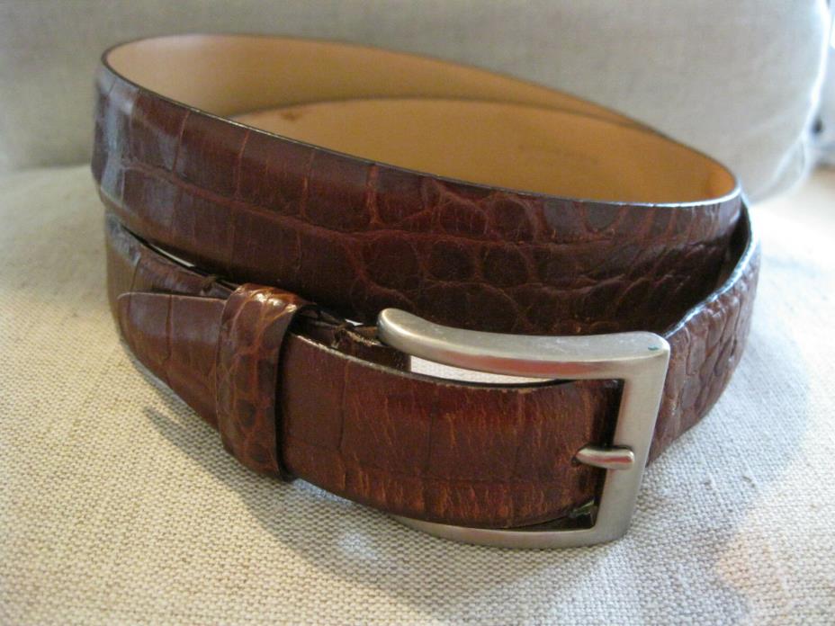 Harold Powell Brown Belt Crocodile Alligator Grain Fine Leather from Italy Sz 36