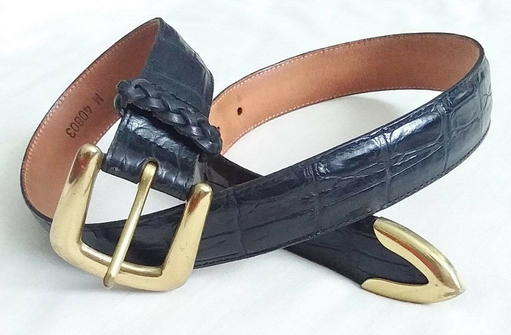 BRIGHTON Women's Black Crocodile Embossed Leather Belt Size M