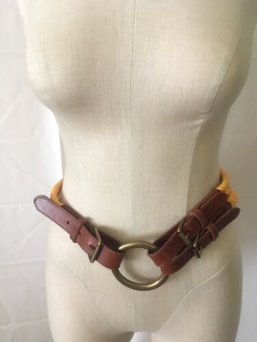 RALPH LAUREN RL-67 Women’s Brown Leather Gold Rope Belt With Brass Buckle Size M