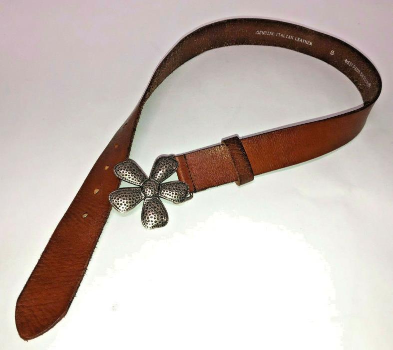 SILPADA Designs Brown Italian Leather Belt w/Silver Flower Buckle~Women's SMALL