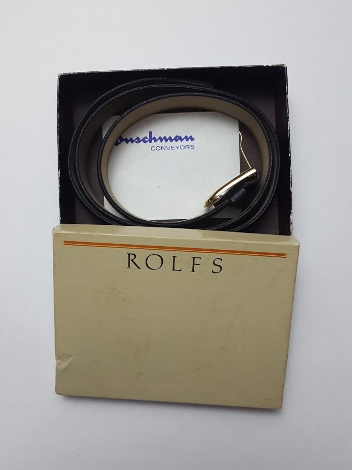 Rolfs Black Genuine Leather Belt Gold Tone Buckle New in Box Old Stock