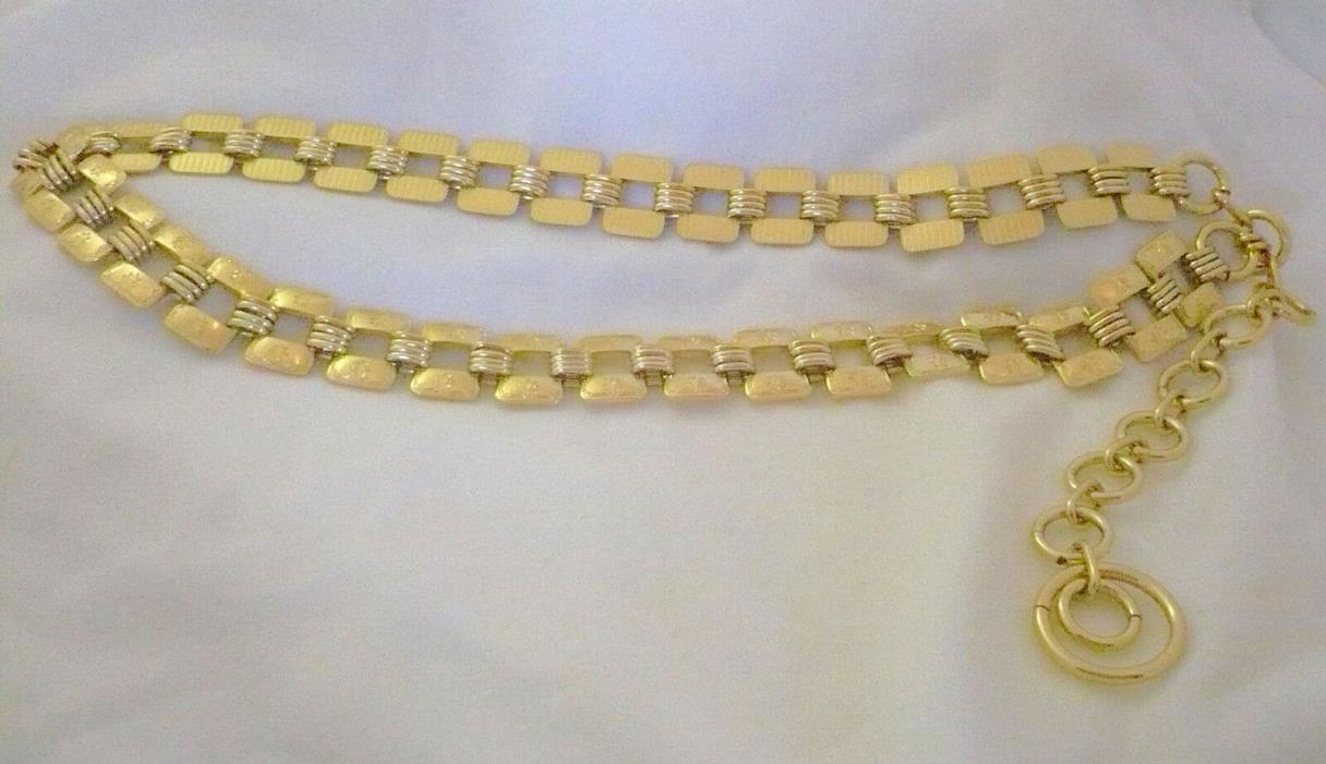 Gold chain belt rectangular discs with leaf design 35 1/2