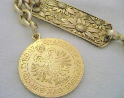 Gold chain belt rectangular discs with antiqued gold flower design 39