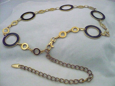 Gold chain belt gold & black enamel open circle links  29.5