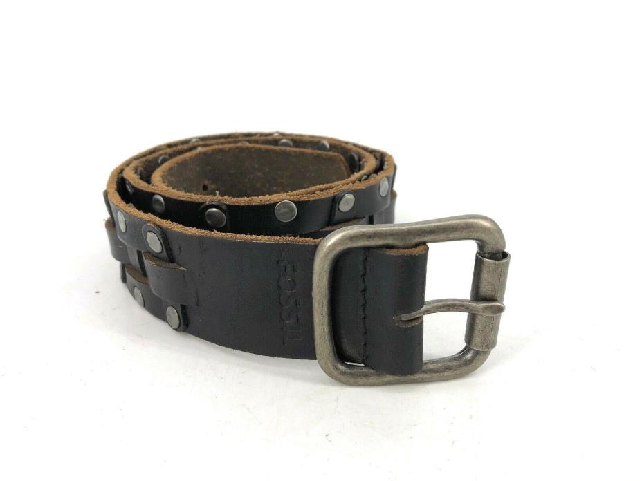 Fossil Woven Stud Leather Brown Belt Large 33- 37 