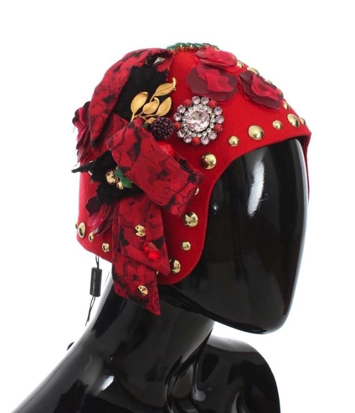 DOLCE & GABBANA RED CRYSTAL GOLD ROSES BROOCH HAT