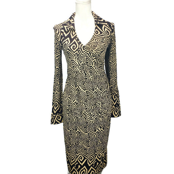 Diane Von Furstenberg Maternity 100% Silk Size Med Long Sleeve Faux Wrap Dress