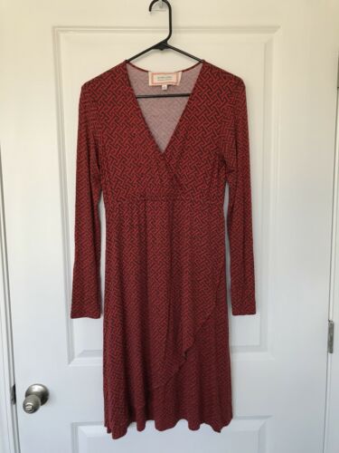NWOT More of Me Maternity Design Orange Brown Cross Tee Dress Soft Slinky SM