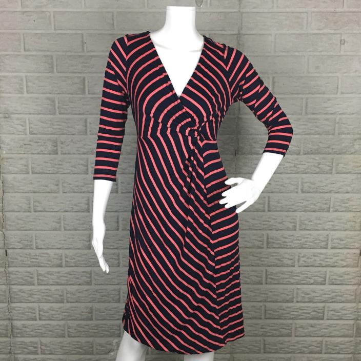Motherhood Maternity Womens Dress Small V Neck Sheath Stripes Midi Empire 3/4