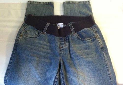 BELLY BY DESIGN Embellished Distressed MATERNITY Blue JEANS Sz Large EUC