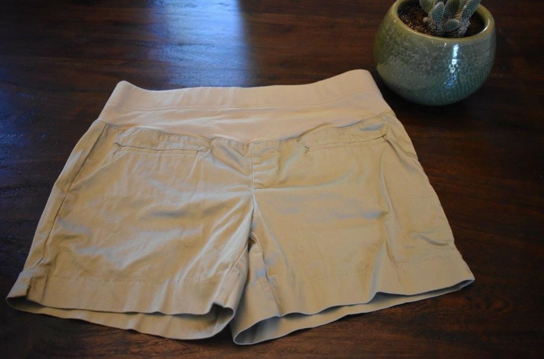 ANA A New Approach Maternity Khaki Shorts Sz Medium Cotton Blend Elastic Waist